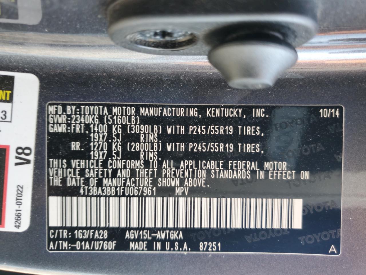 2015 Toyota Venza Le VIN: 4T3BA3BB1FU067961 Lot: 81041415