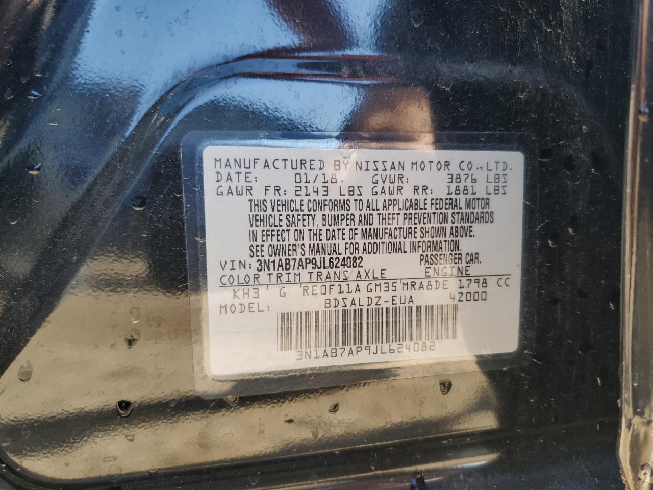 2018 Nissan Sentra S VIN: 3N1AB7AP9JL624082 Lot: 80701325