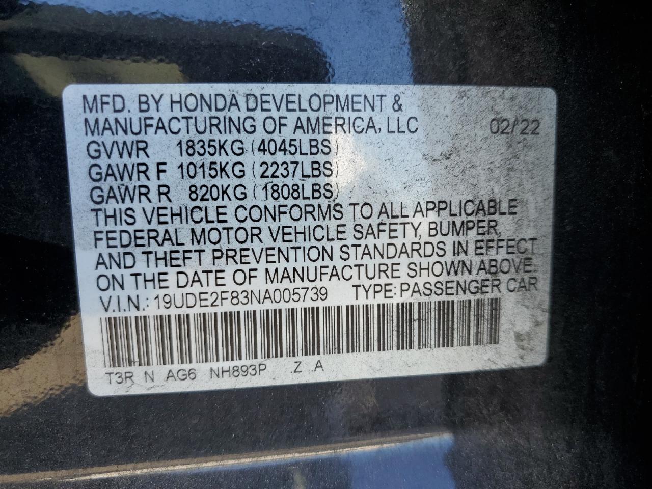 2022 Acura Ilx Premium A-Spec VIN: 19UDE2F83NA005739 Lot: 81758495