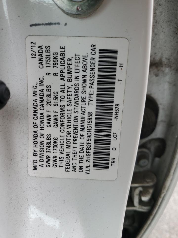 2013 Honda Civic Lx VIN: 2HGFB2F59DH515858 Lot: 81879335