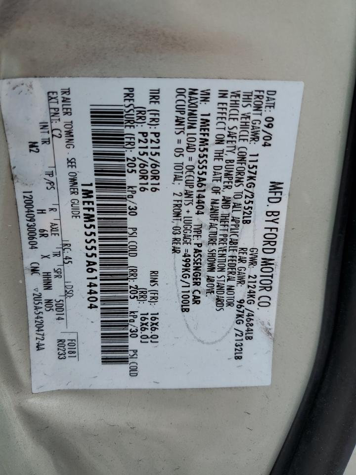 2005 Mercury Sable Ls Premium VIN: 1MEFM55S55A614404 Lot: 71550325