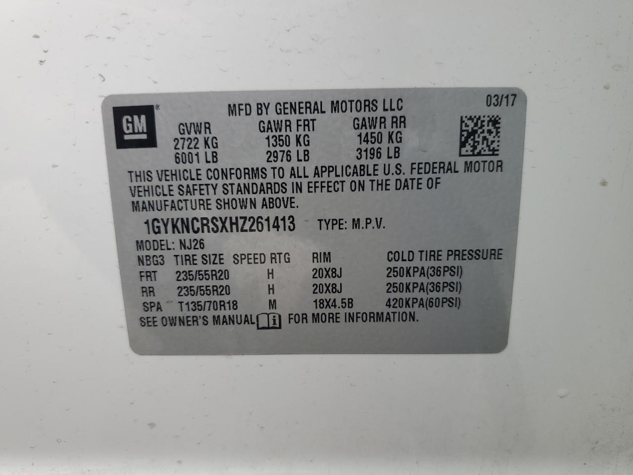 2017 Cadillac Xt5 Premium Luxury VIN: 1GYKNCRSXHZ261413 Lot: 81772065