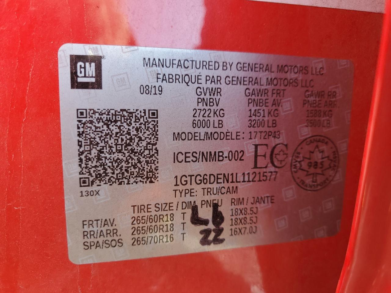 2020 GMC Canyon Slt VIN: 1GTG6DEN1L1121577 Lot: 81915355