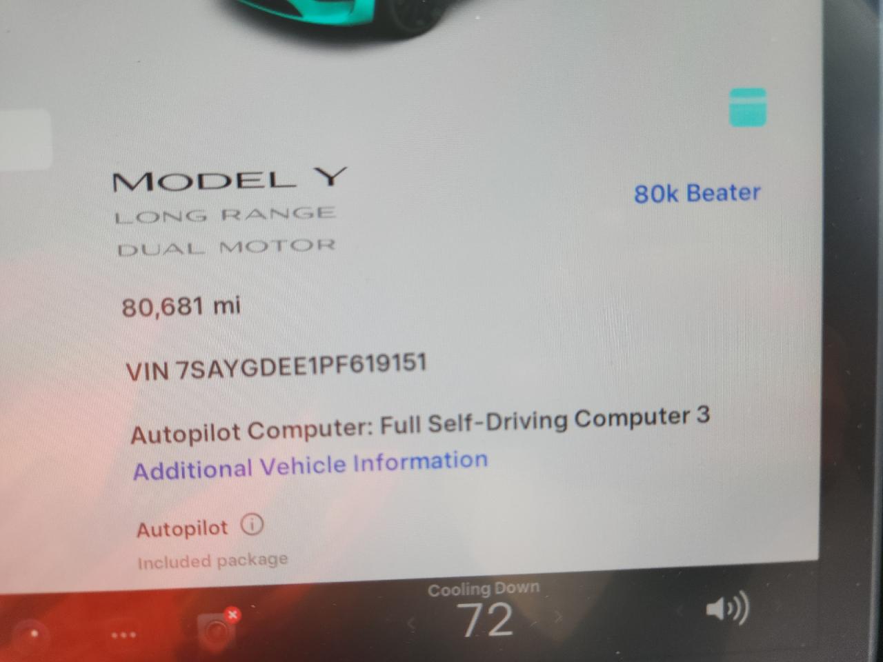 2023 Tesla Model Y VIN: 7SAYGDEE1PF619151 Lot: 81265535