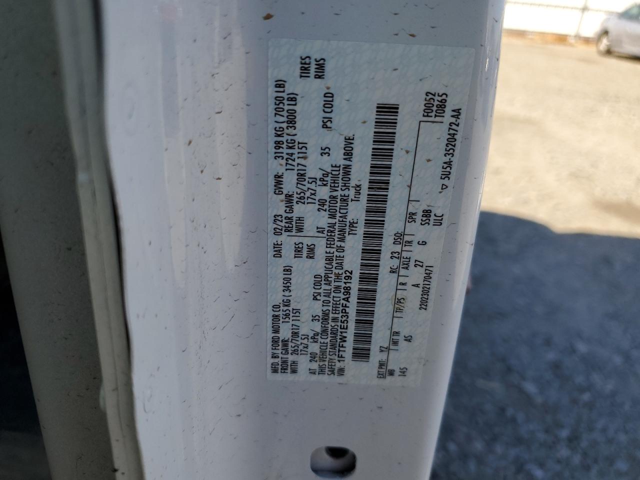 2023 Ford F150 Supercrew VIN: 1FTFW1E53PFA98192 Lot: 84056415