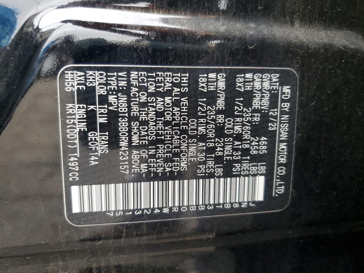 2024 Nissan Rogue Sv VIN: JN8BT3BB0RW423157 Lot: 80078735