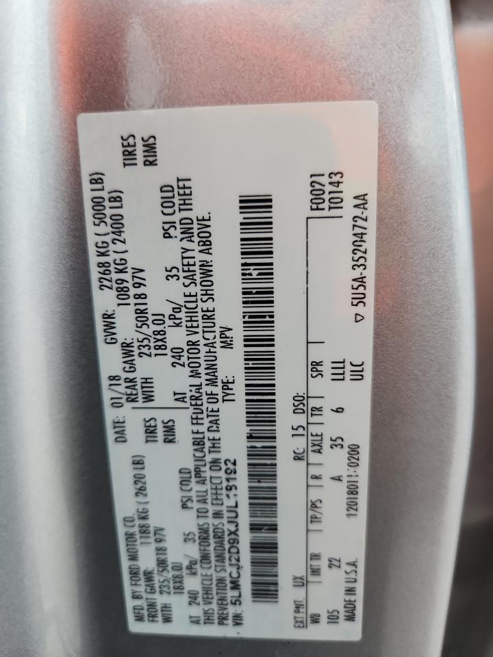 2018 Lincoln Mkc Select VIN: 5LMCJ2D9XJUL18192 Lot: 71043165