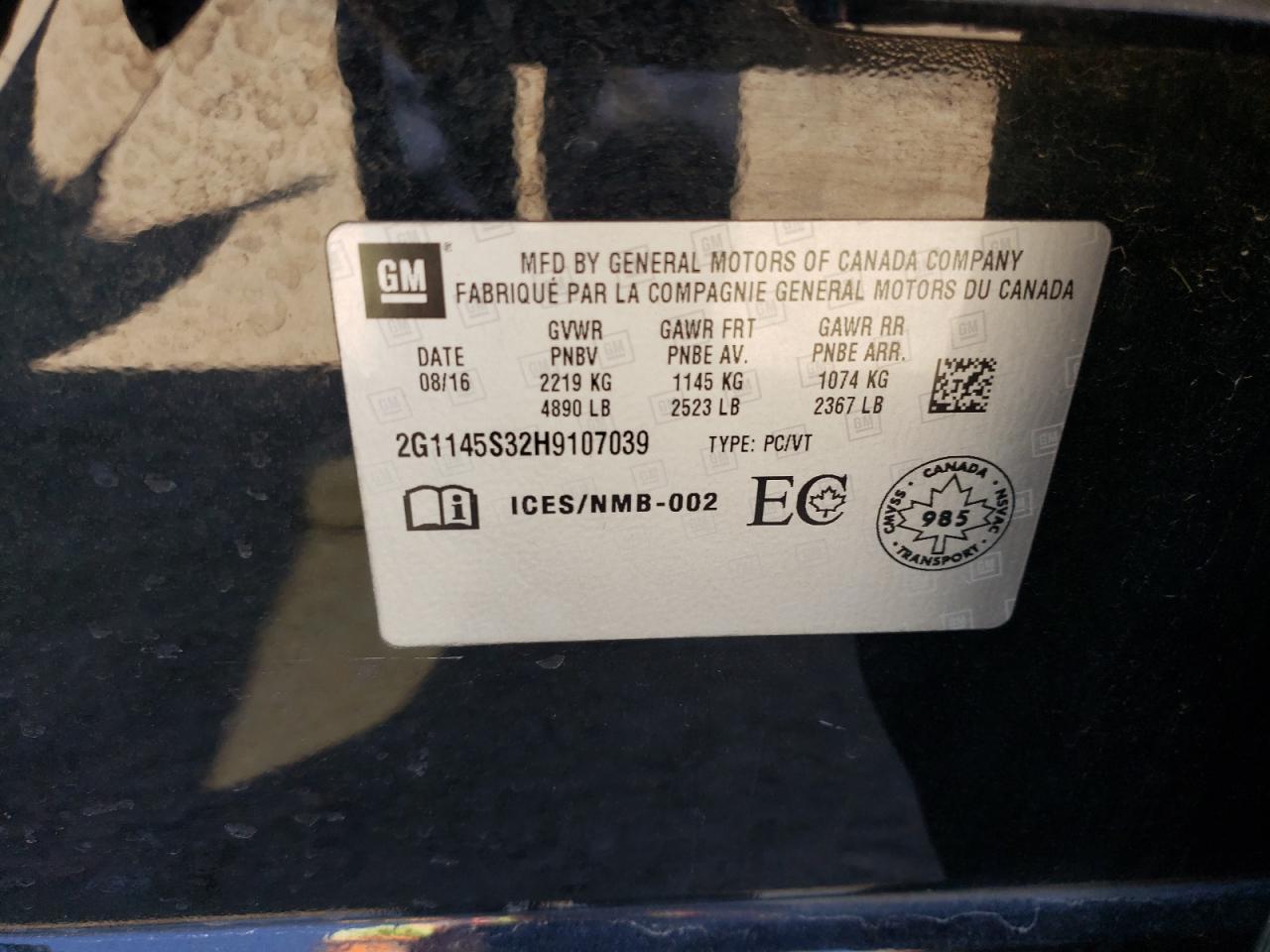 2017 Chevrolet Impala Premier VIN: 2G1145S32H9107039 Lot: 80879315