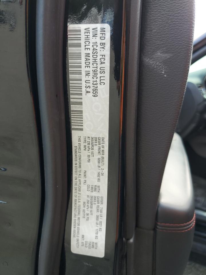 2024 Dodge Durango R/T VIN: 1C4SDHCT9RC137659 Lot: 80169535