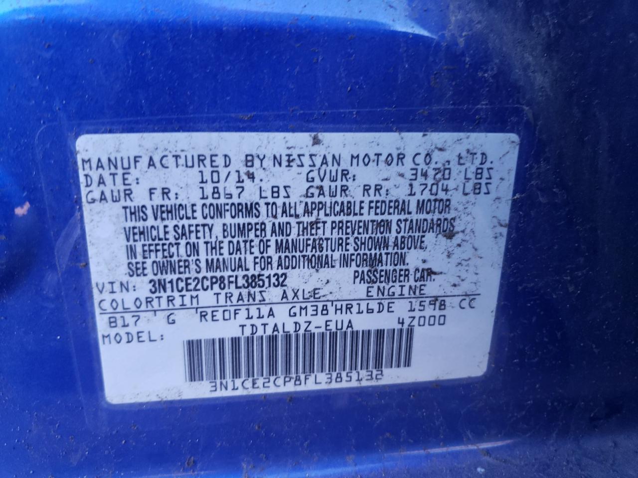 2015 Nissan Versa Note S VIN: 3N1CE2CP8FL385132 Lot: 71102175