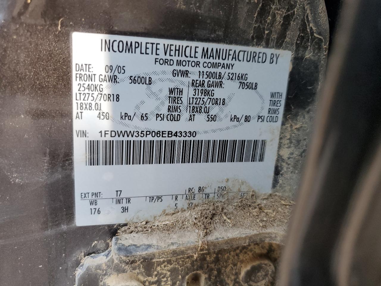 2006 Ford F350 Srw S VIN: 1FDWW35P06EB43330 Lot: 80171235