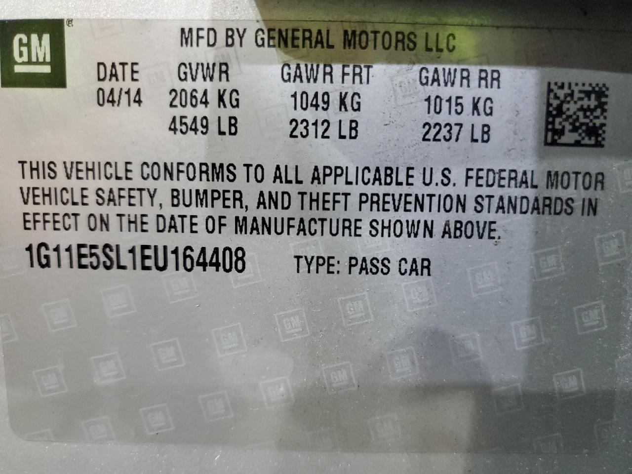 2014 Chevrolet Malibu 2Lt VIN: 1G11E5SL1EU164408 Lot: 84555545