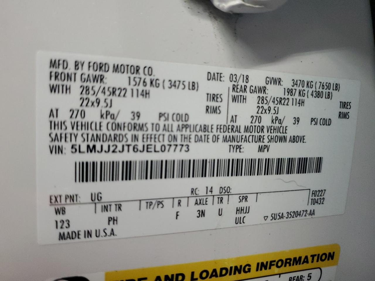 2018 Lincoln Navigator Select VIN: 5LMJJ2JT6JEL07773 Lot: 81343635