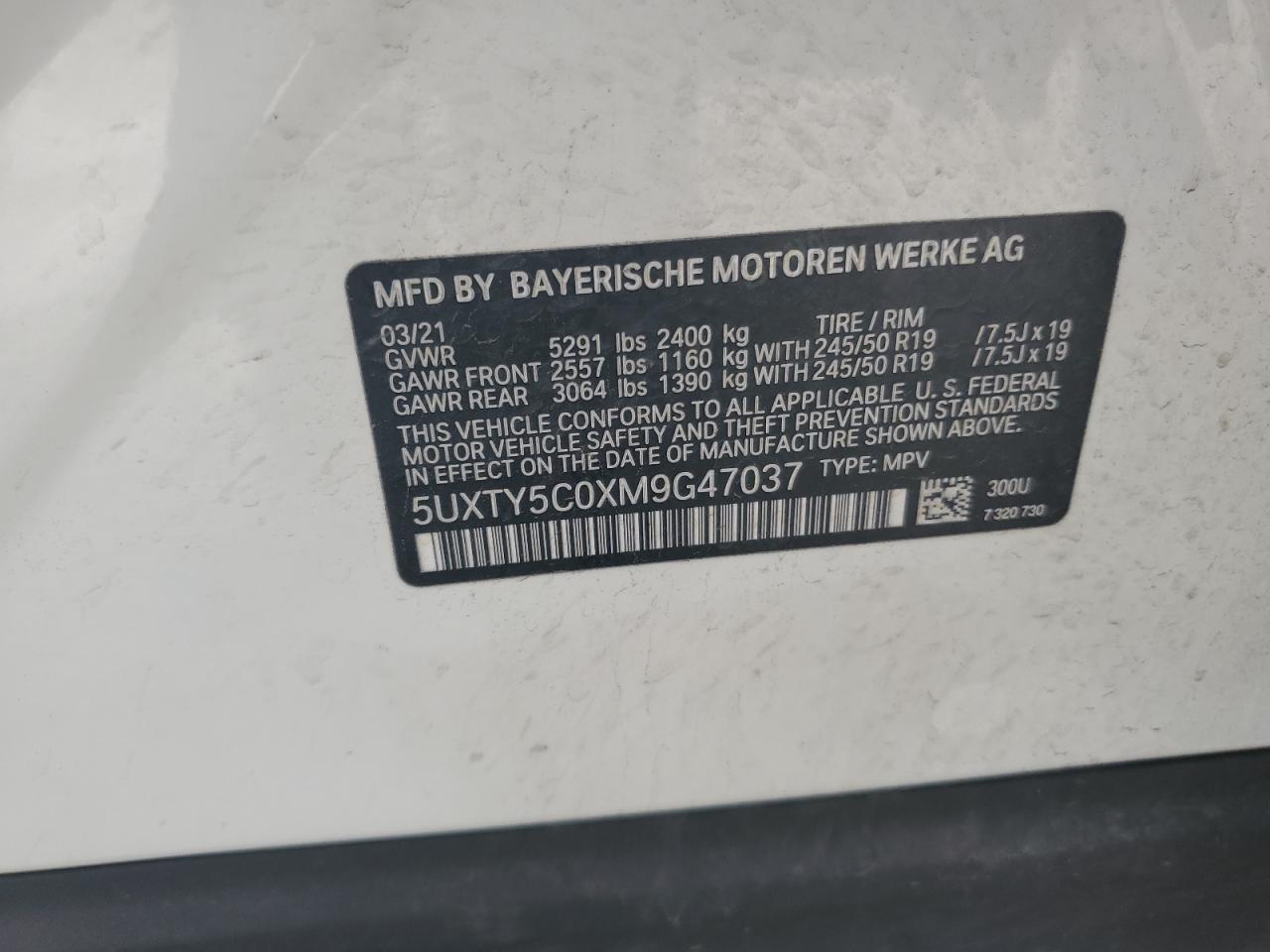 2021 BMW X3 xDrive30I VIN: 5UXTY5C0XM9G47037 Lot: 81647935