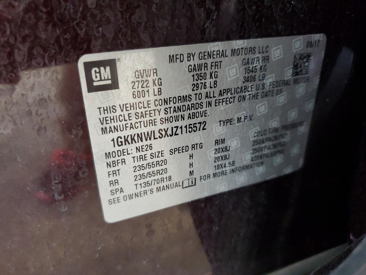 2018 GMC Acadia Slt-2 VIN: 1GKKNWLSXJZ115572 Lot: 81904995