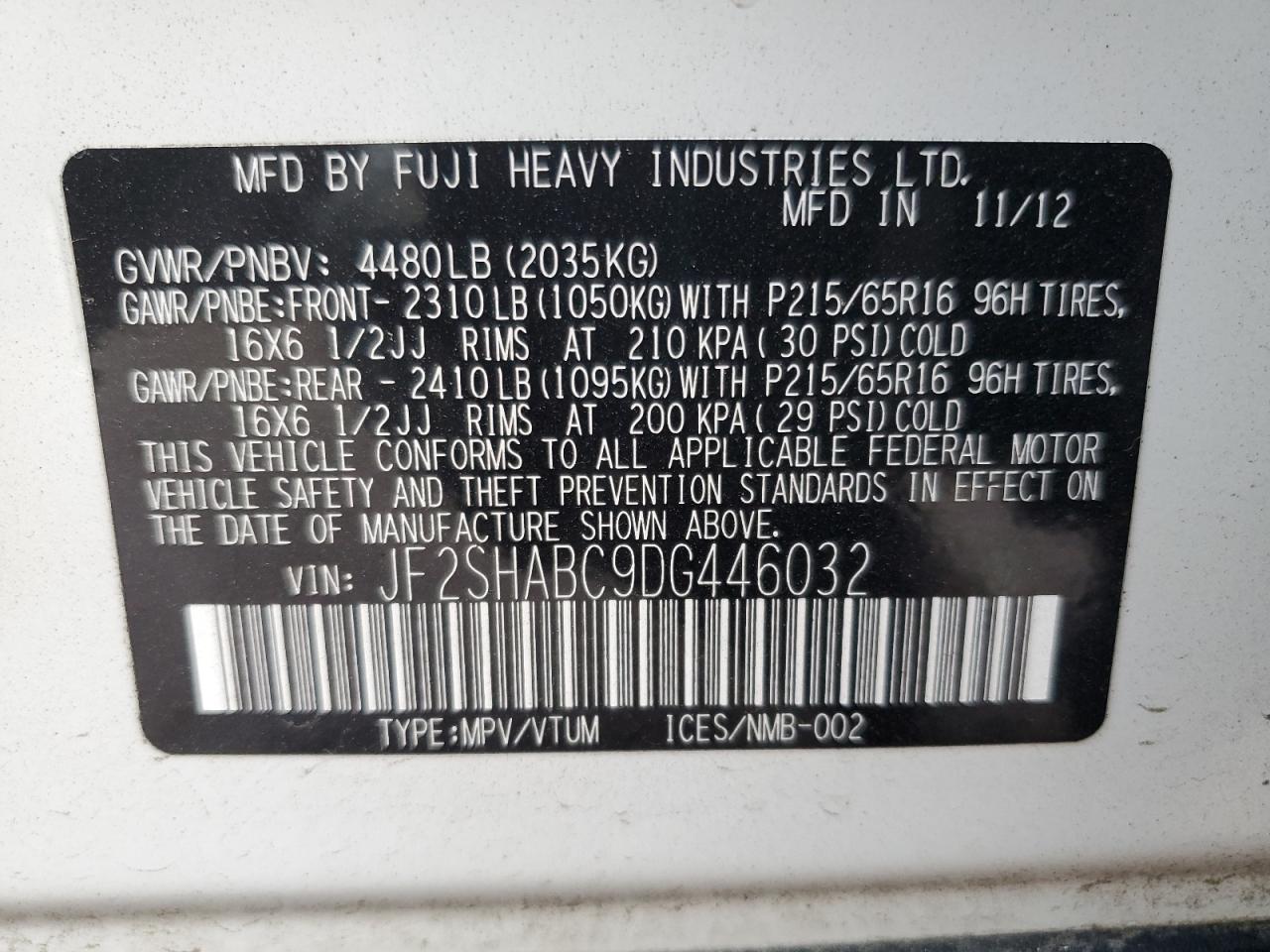 2013 Subaru Forester 2.5X VIN: JF2SHABC9DG446032 Lot: 81719365