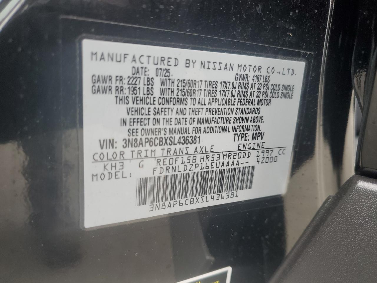 2025 Nissan Kicks Sv VIN: 3N8AP6CBXSL436381 Lot: 80444455