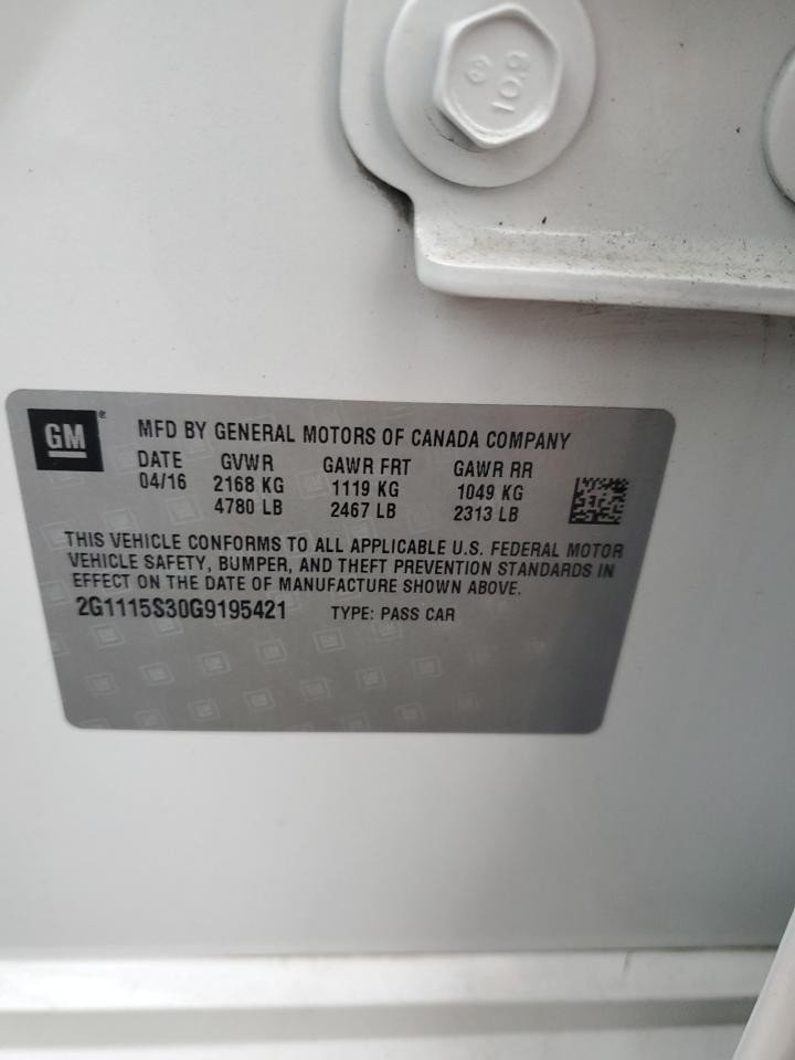 2016 Chevrolet Impala Lt VIN: 2G1115S30G9195421 Lot: 81902455