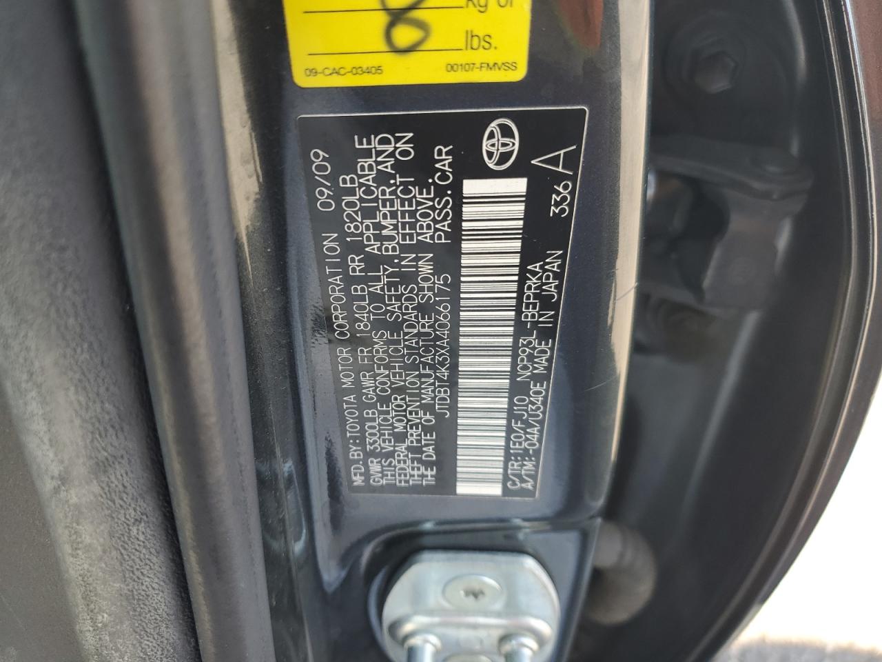 2010 Toyota Yaris VIN: JTDBT4K3XA4066175 Lot: 81949725