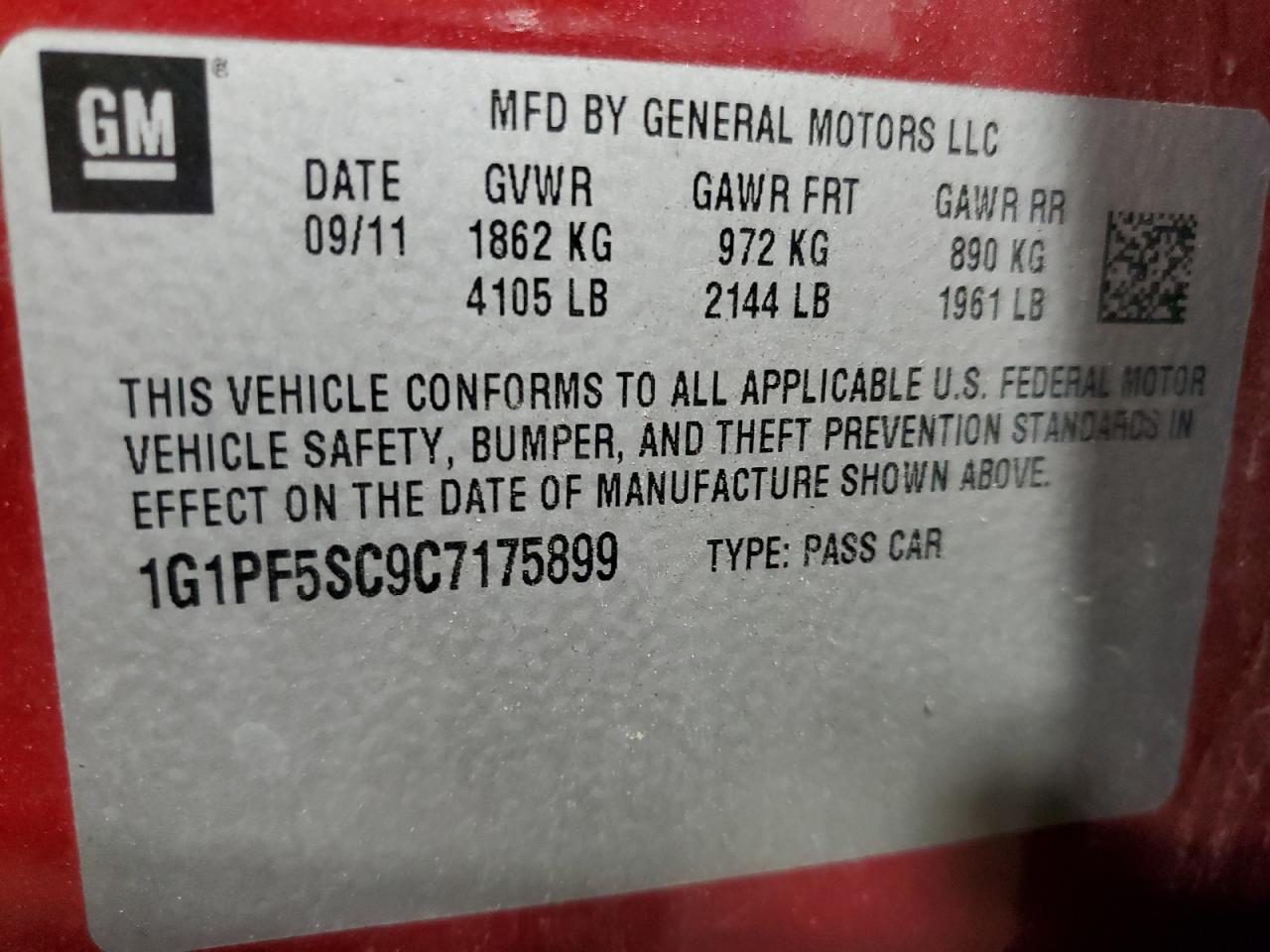 2012 Chevrolet Cruze Lt VIN: 1G1PF5SC9C7175899 Lot: 83925695