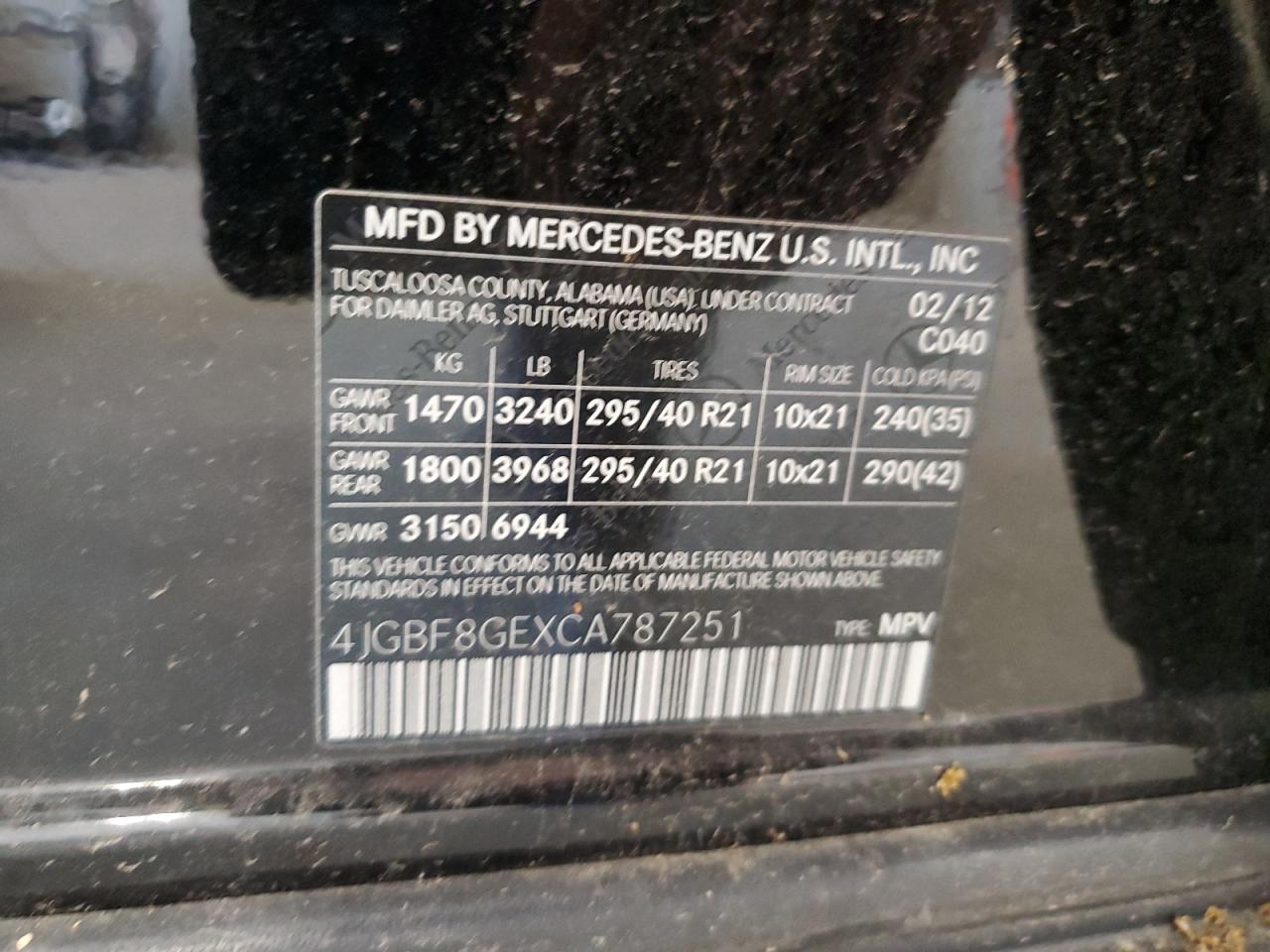 2012 Mercedes-Benz Gl 550 4Matic VIN: 4JGBF8GEXCA787251 Lot: 71632095