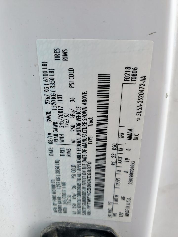 2019 Ford F150 VIN: 1FTMF1CB0KKE68370 Lot: 82156635