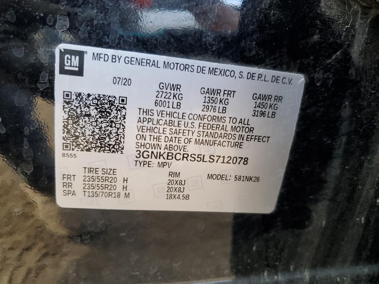 2020 Chevrolet Blazer 2Lt VIN: 3GNKBCRS5LS712078 Lot: 80587605