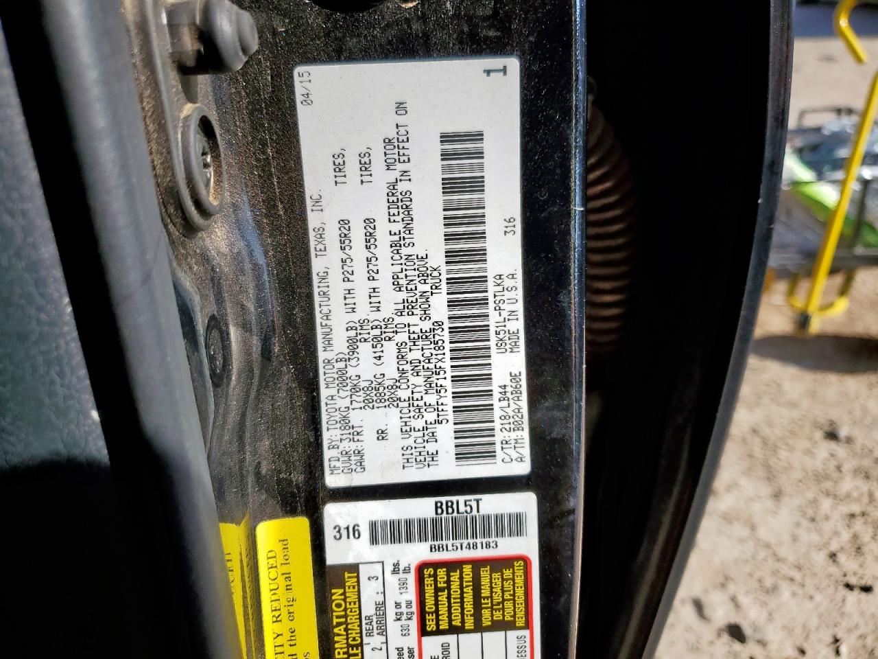 2015 Toyota Tundra Crewmax Limited VIN: 5TFFY5F15FX185730 Lot: 71055525