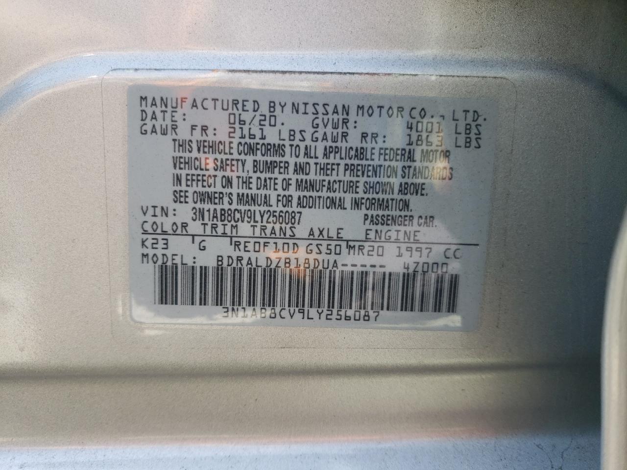 2020 Nissan Sentra Sv VIN: 3N1AB8CV9LY256087 Lot: 84185295