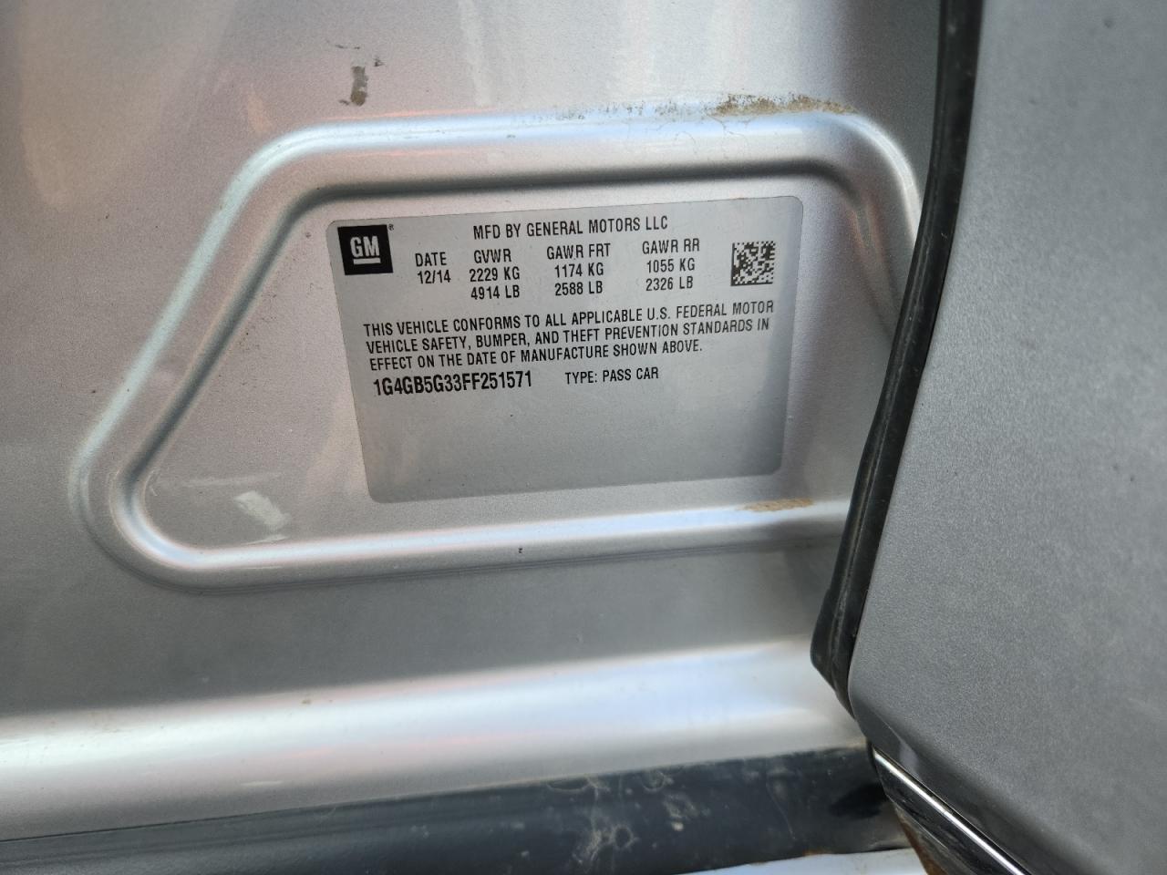 2015 Buick Lacrosse VIN: 1G4GB5G33FF251571 Lot: 83817855