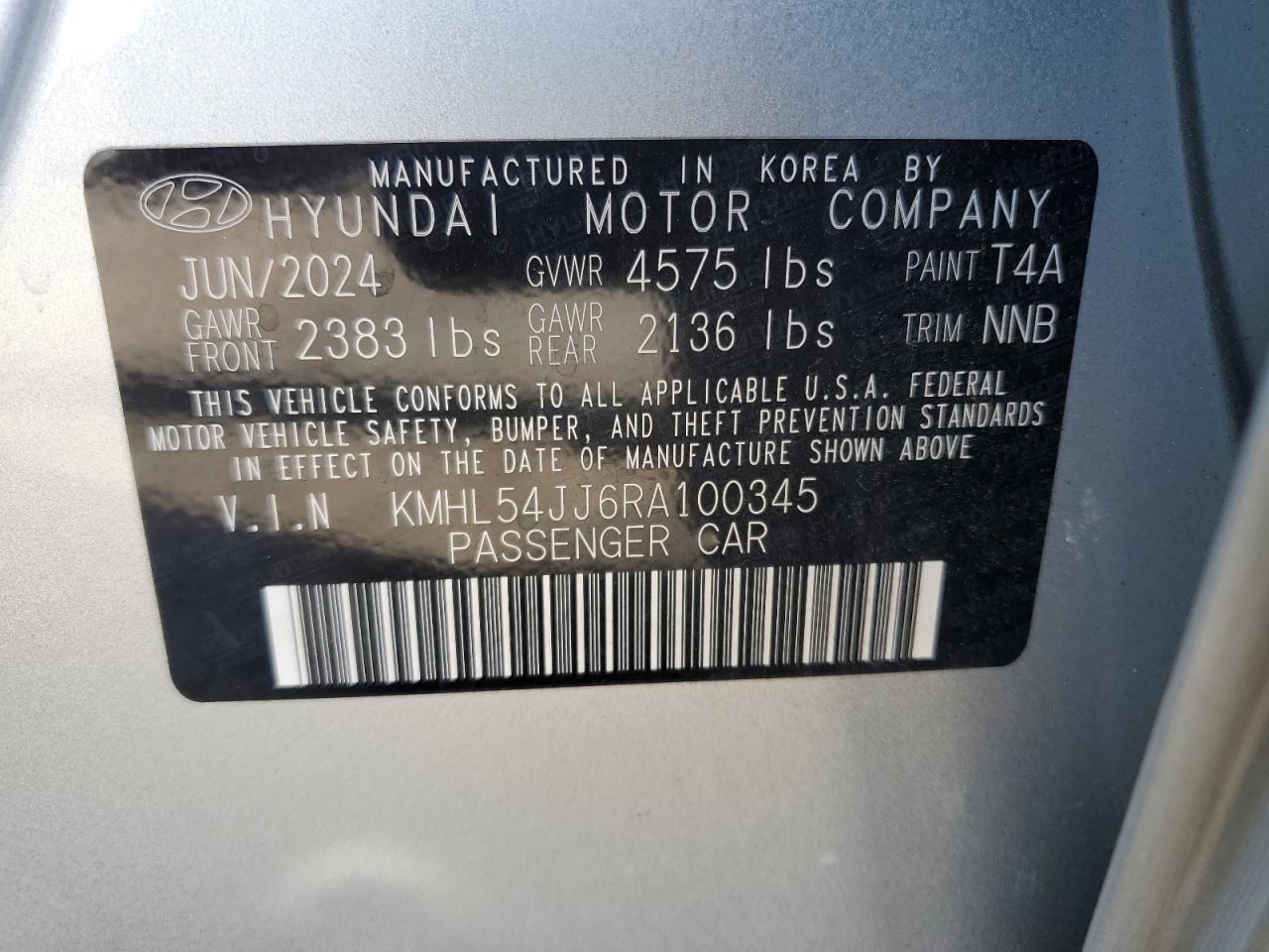 2024 Hyundai Sonata Hybrid VIN: KMHL54JJ6RA100345 Lot: 80893335