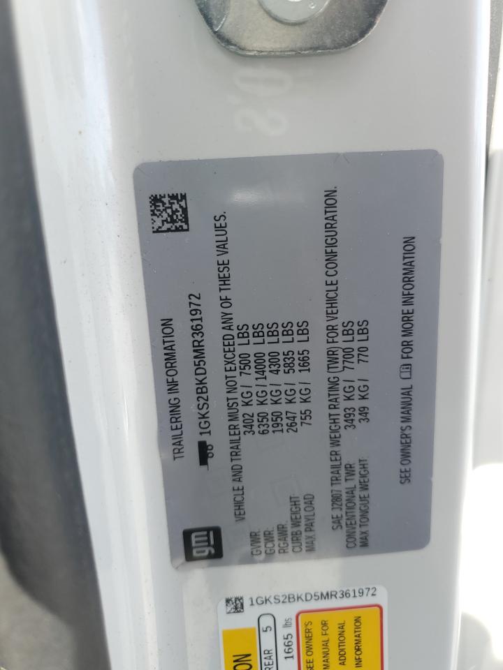 2021 GMC Yukon Slt VIN: 1GKS2BKD5MR361972 Lot: 81625895