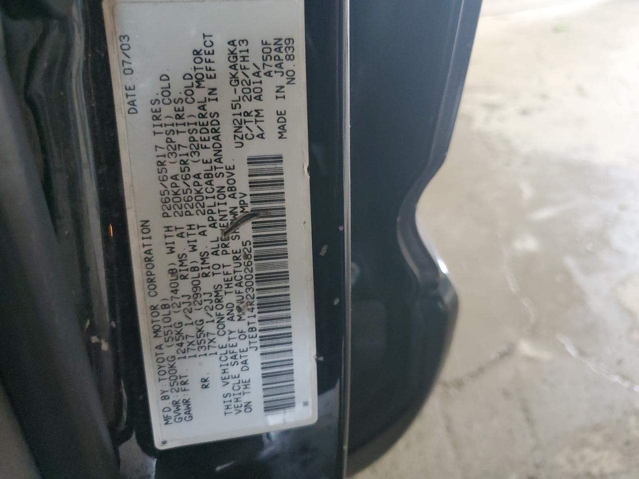 2003 Toyota 4Runner Sr5 VIN: JTEBT14R230026825 Lot: 81661135