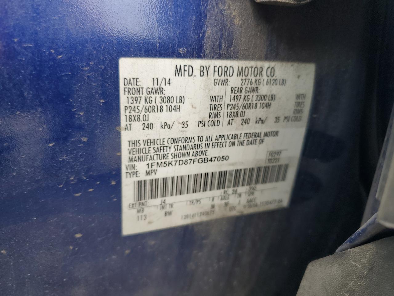 2015 Ford Explorer Xlt VIN: 1FM5K7D87FGB47050 Lot: 84783855