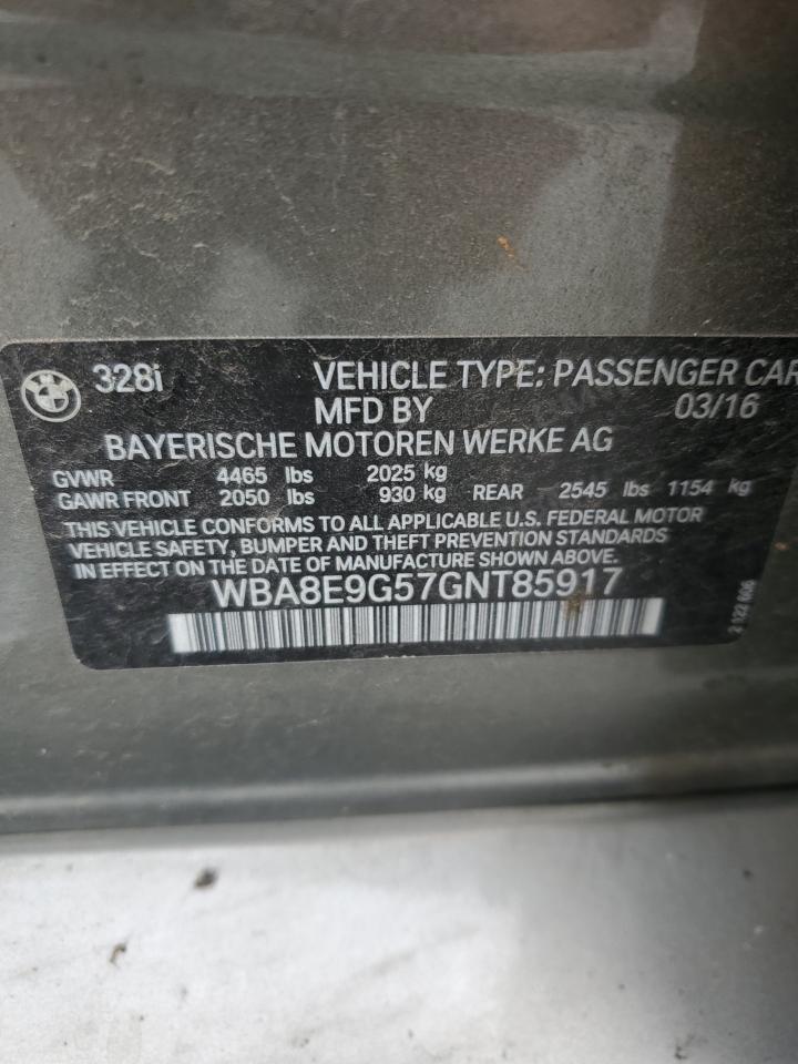 2016 BMW 328 I Sulev VIN: WBA8E9G57GNT85917 Lot: 84621825