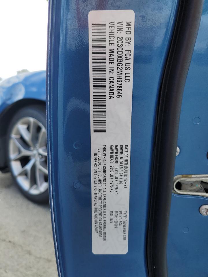 2021 Dodge Charger Sxt VIN: 2C3CDXBG2MH678646 Lot: 80286355