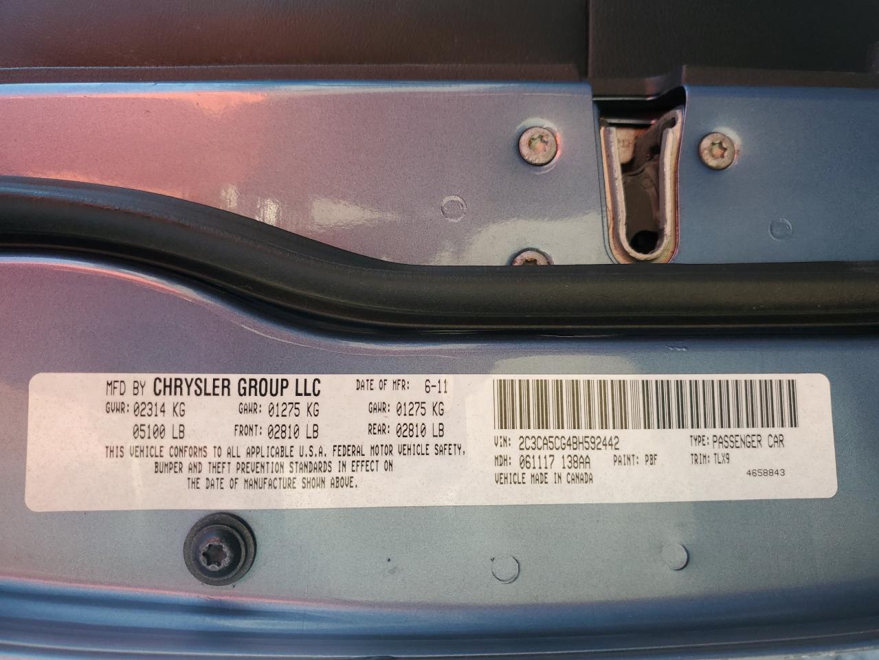 2011 Chrysler 300 Limited VIN: 2C3CA5CG4BH592442 Lot: 80274685