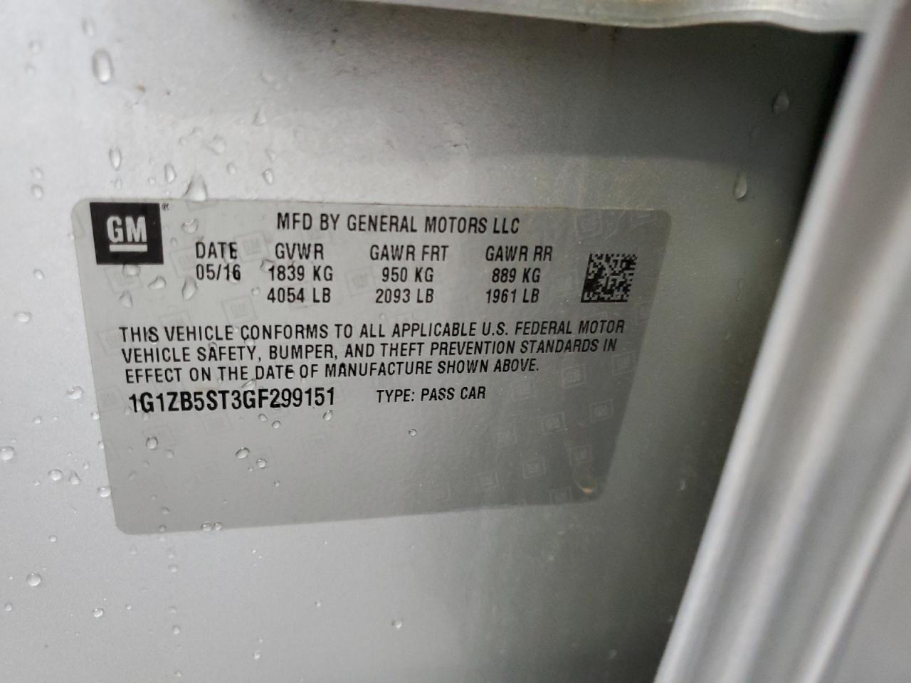 2016 Chevrolet Malibu Ls VIN: 1G1ZB5ST3GF299151 Lot: 81216255
