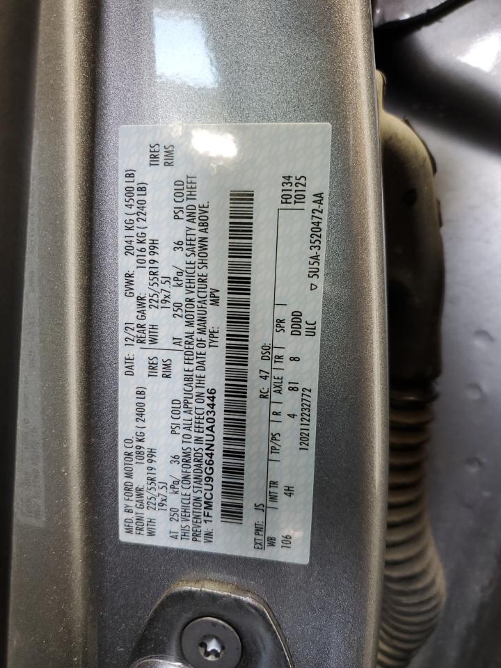 2022 Ford Escape Se VIN: 1FMCU9G64NUA03446 Lot: 71819615