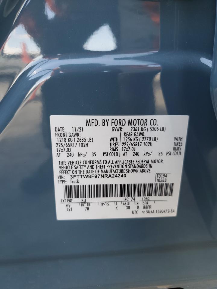 2022 Ford Maverick Xl VIN: 3FTTW8F97NRA24240 Lot: 71640395