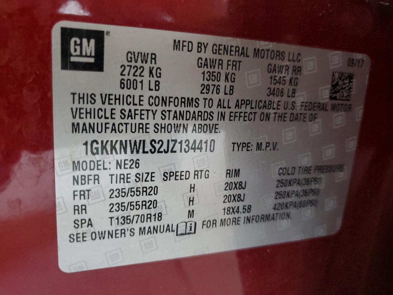 2018 GMC Acadia Slt-2 VIN: 1GKKNWLS2JZ134410 Lot: 81136155