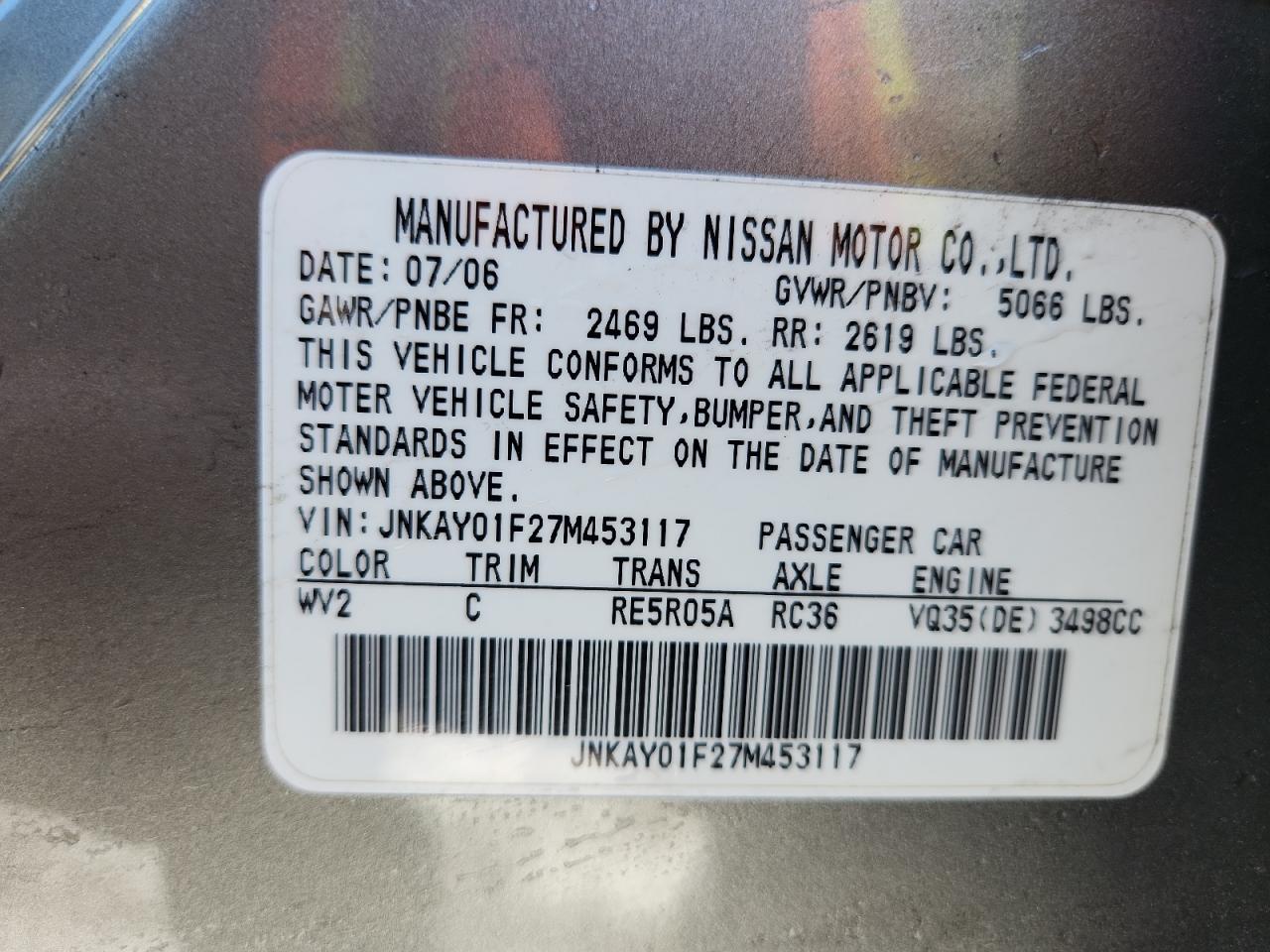 2007 Infiniti M35 Base VIN: JNKAY01F27M453117 Lot: 84044015