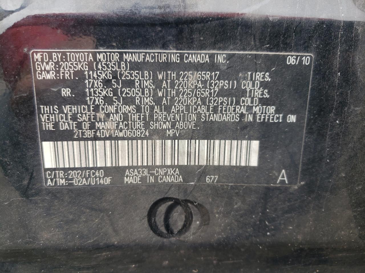 2010 Toyota Rav4 VIN: 2T3BF4DV1AW060824 Lot: 81869265