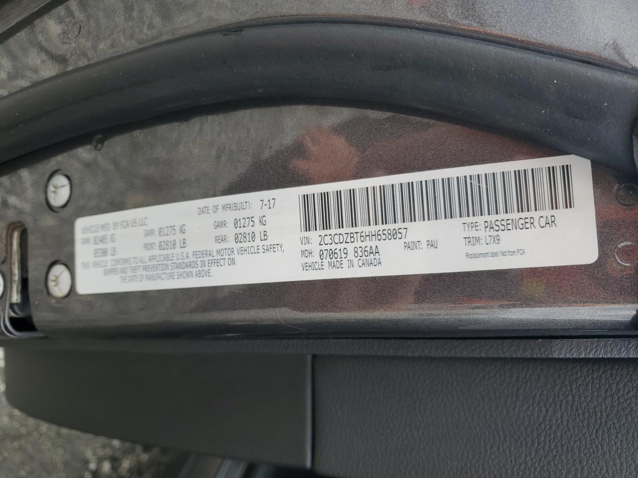 2017 Dodge Challenger R/T VIN: 2C3CDZBT6HH658057 Lot: 84704045