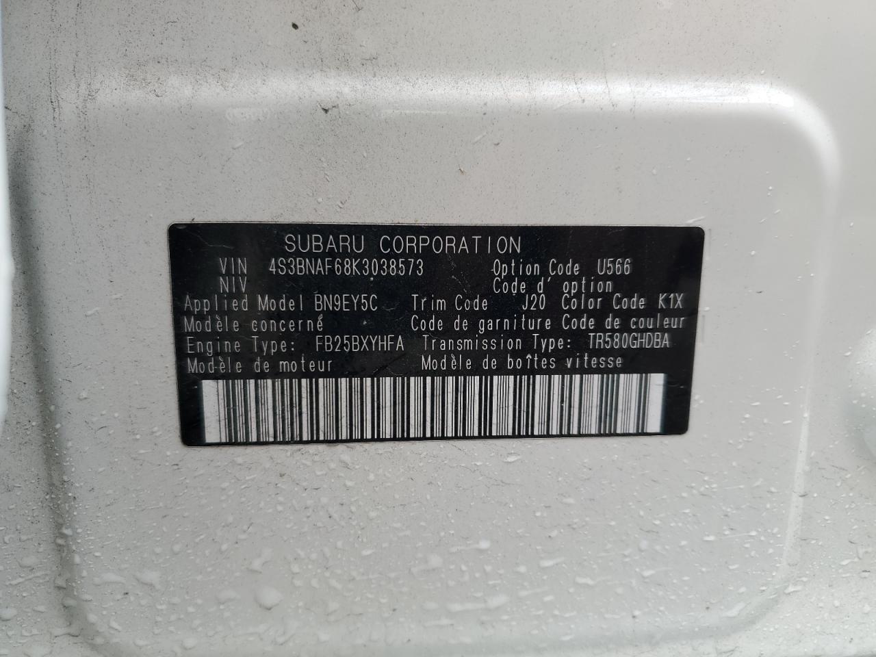 2019 Subaru Legacy 2.5I Premium VIN: 4S3BNAF68K3038573 Lot: 71665995