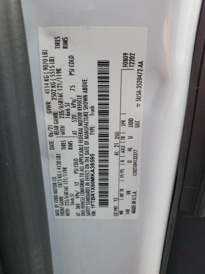 2021 Ford Transit T-250 VIN: 1FTBR1X80MKA38595 Lot: 84372785