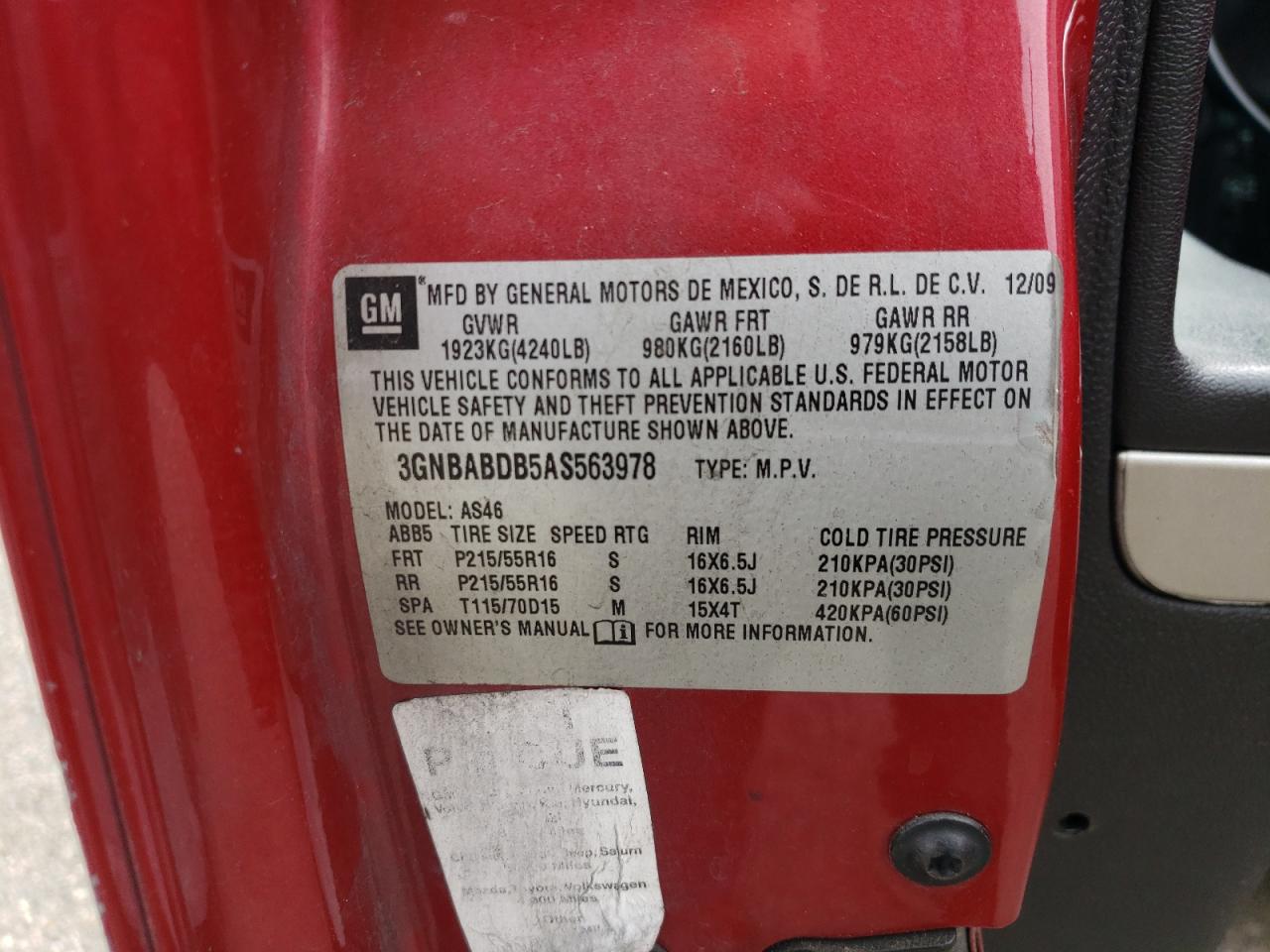 2010 Chevrolet Hhr Lt VIN: 3GNBABDB5AS563978 Lot: 81318175