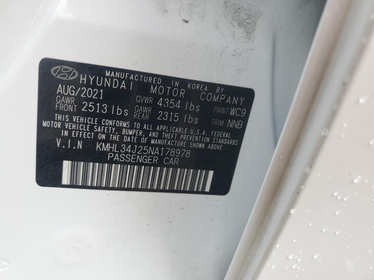 2022 Hyundai Sonata Limited VIN: KMHL34J25NA178978 Lot: 81622615