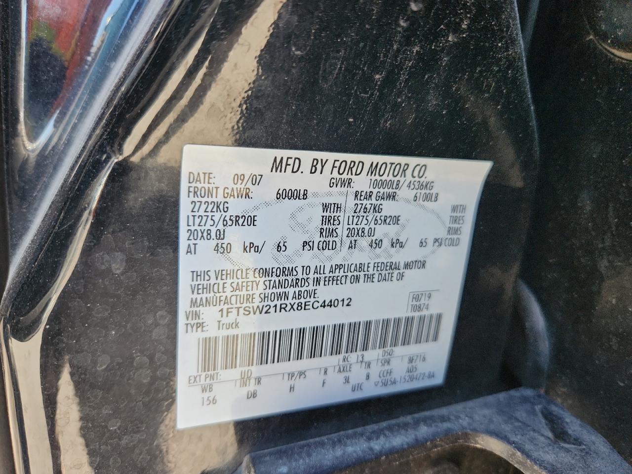 2008 Ford F250 Super Duty VIN: 1FTSW21RX8EC44012 Lot: 80752865