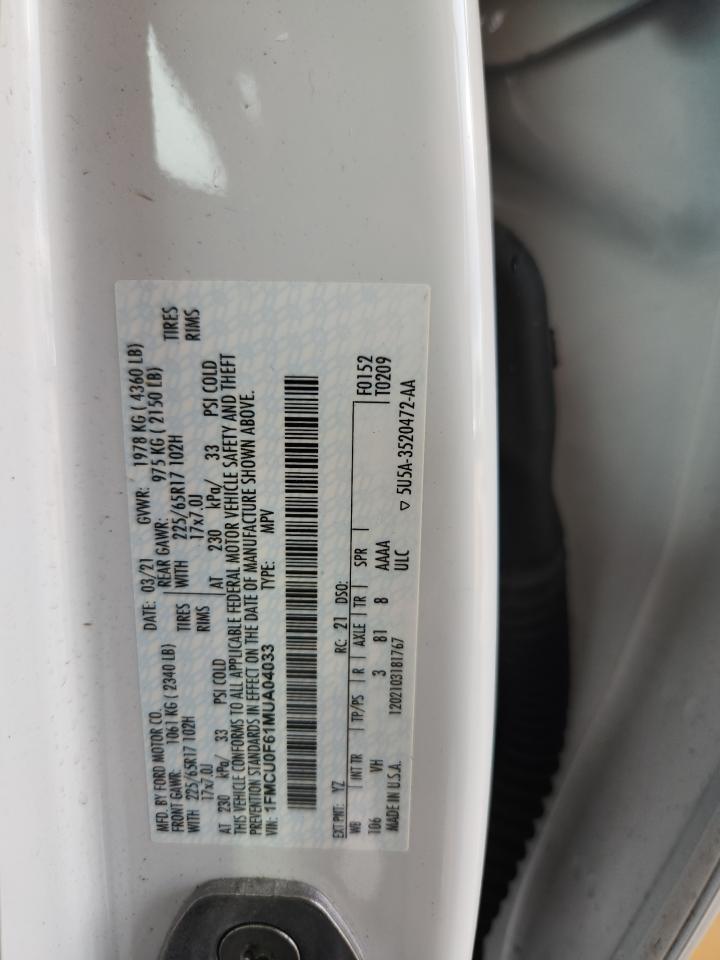 2021 Ford Escape S VIN: 1FMCU0F61MUA04033 Lot: 84058035